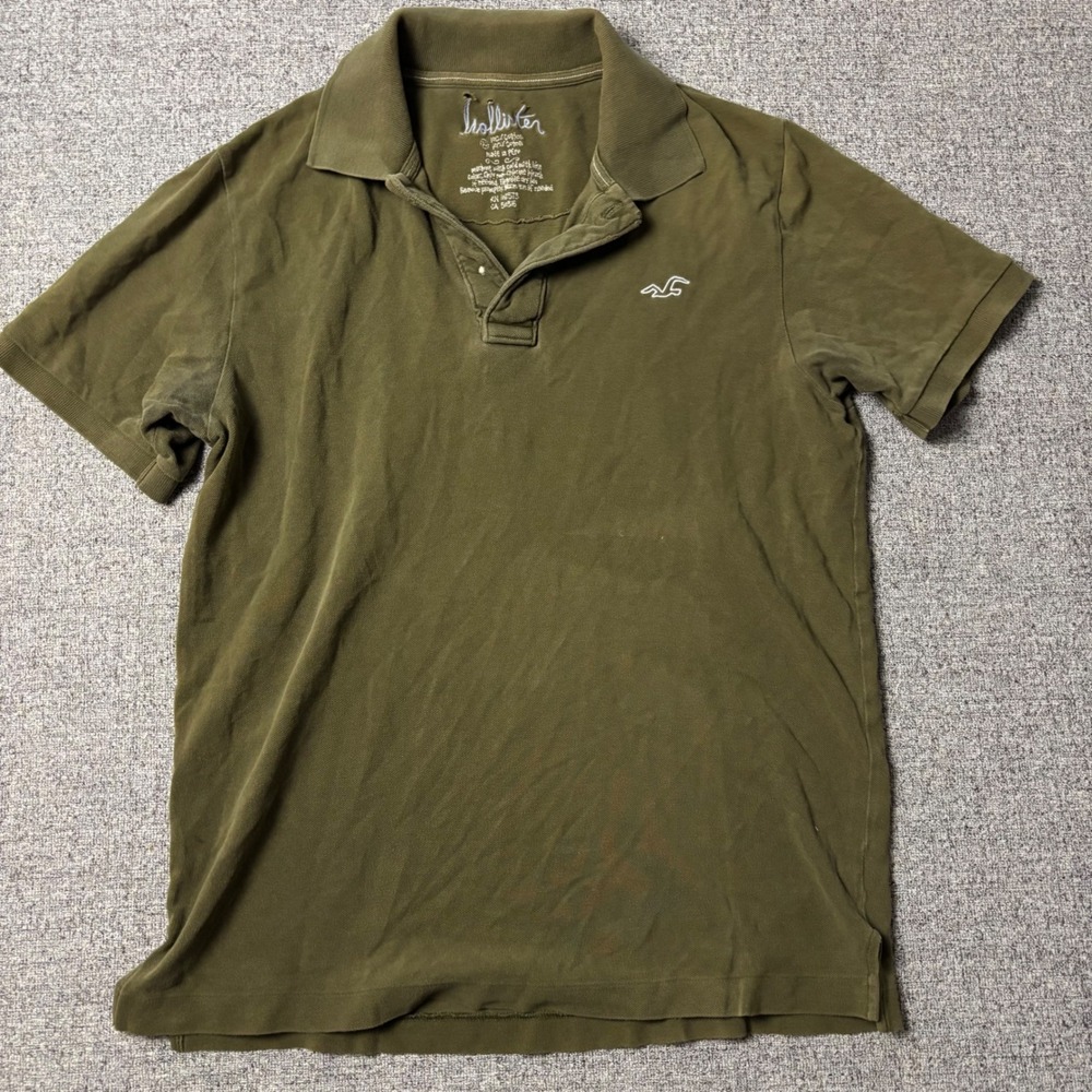 Hollister Polo Shirt Mens Large Olive Green Pique Short Sleeve Embroidered Logo